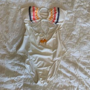 White Strapless Tie Front One Piece Swimsuit